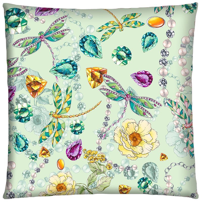 Housse de coussin 50x50 vert pale imprimé pierres précieuses - Ambre - cats&green tea