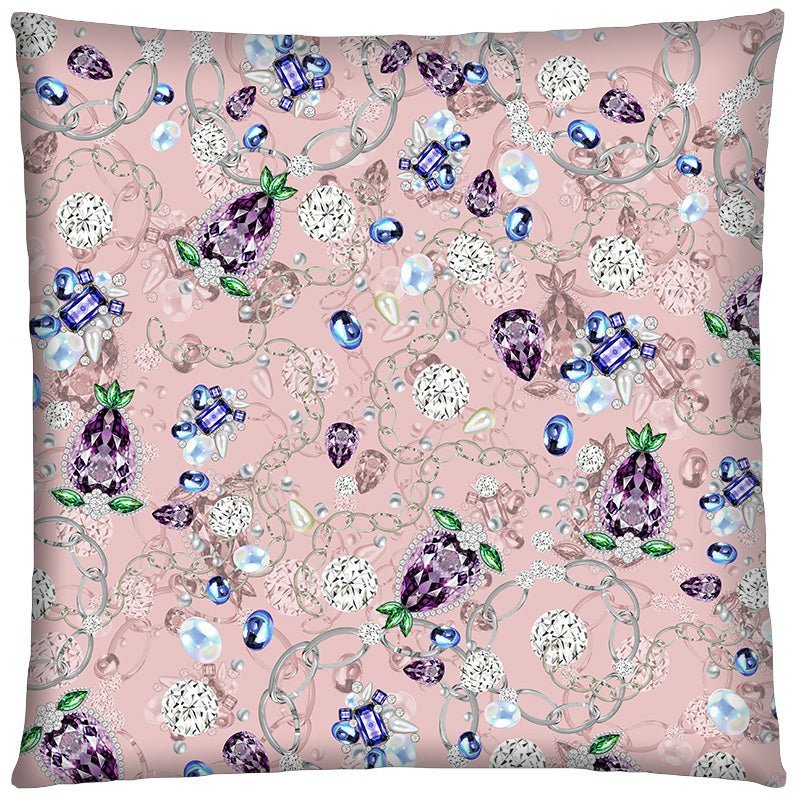 Housse de coussin 50x50 rose parme imprimé pierres précieuses - Modèle Améthystes - cats&green tea