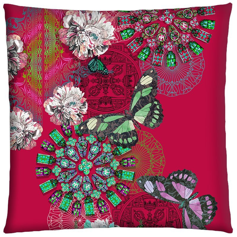 Housse de coussin 50x50 rouge imprimé papillons - Modèle Cristal - cats&green tea