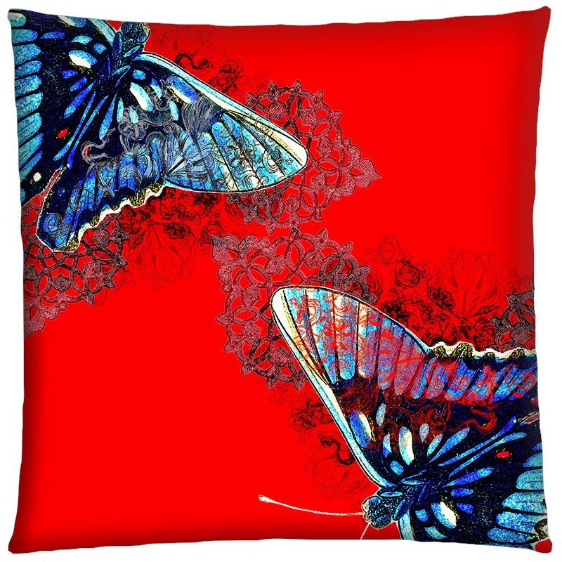 Housse de coussin 50x50 rouge imprimé papillons - Modèle Grandes Ailes - cats&green tea