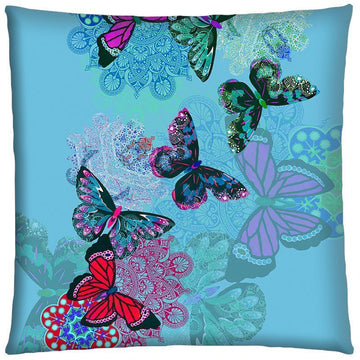 Housse de coussin 50x50 bleu ciel imprimé Papillons - Modèle Horizon bleu - cats&green tea