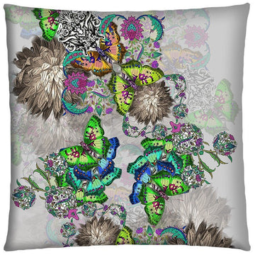 Housse de coussin 50x50 gris imprimé Papillons - Modèle Iris - cats&green tea