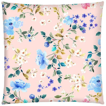 Housse de coussin 50x50 rose poudré imprimé roses - Modèle Les roses bleues - catsandgreen tea