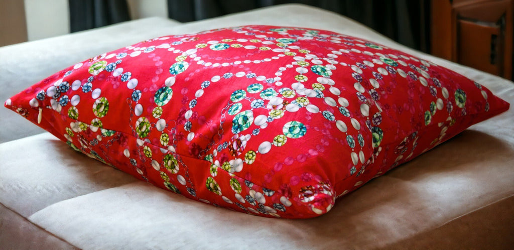 Housse de coussin 50x50 rouge imprimé pierres précieuses - Modèle Perles - catsandgreen tea