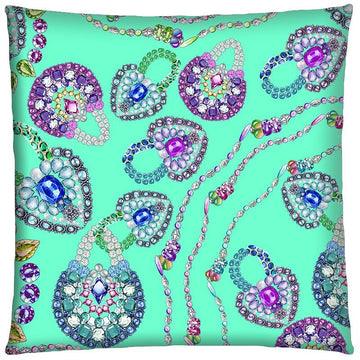 Housse de coussin 50x50 bleu vert imprimé pierres précieuses - Modèle Saphirs - catsandgreen tea